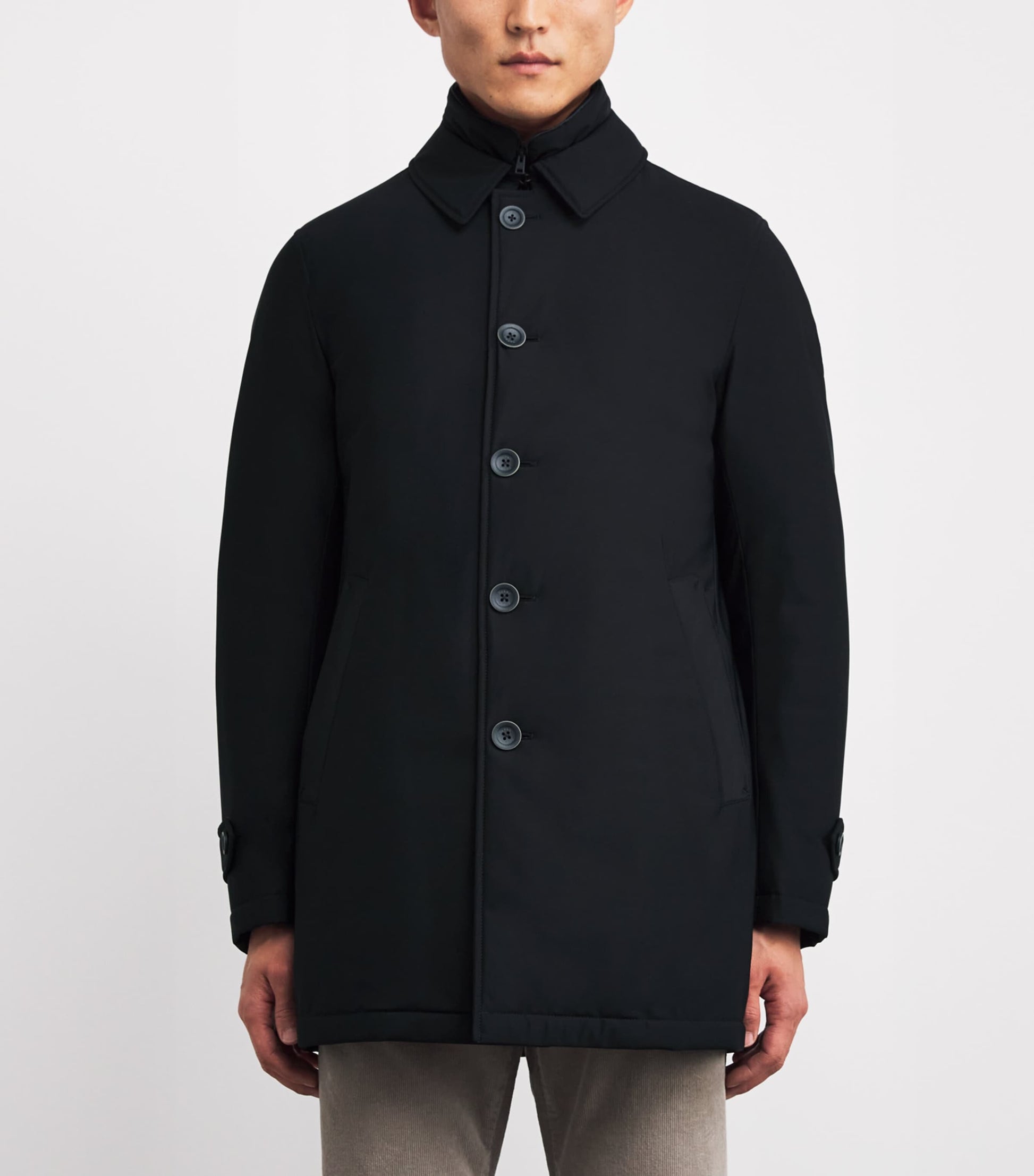 Herno Navy Down Water-Resistant Washington Overcoat