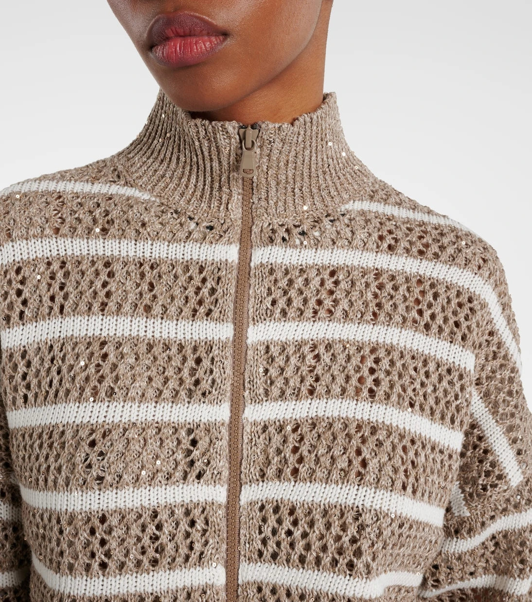 Brunello Cucinelli - Sequined striped linen-blend cardigan