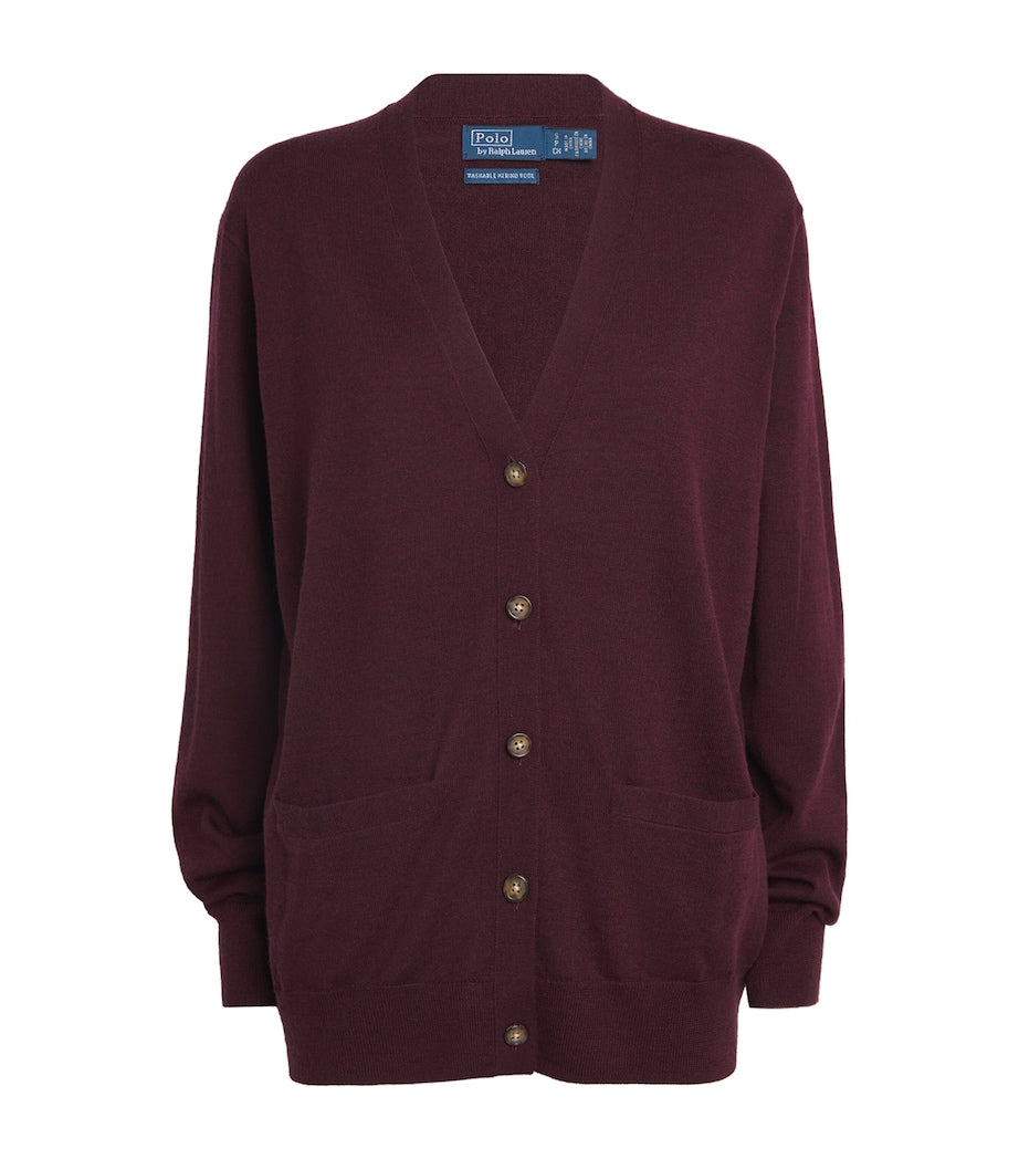 Polo Ralph Lauren Burgundy Merino Wool V-Neck Cardigan