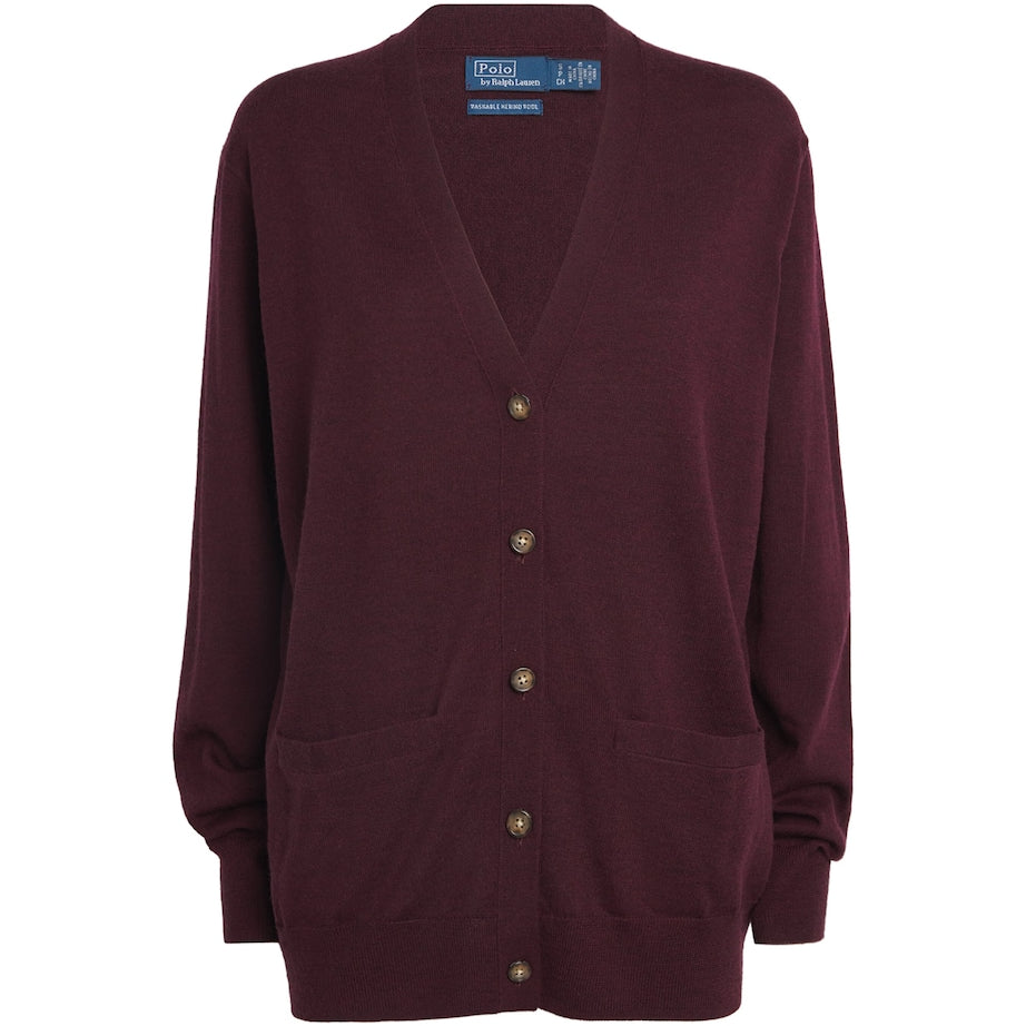 Polo Ralph Lauren Burgundy Merino Wool V-Neck Cardigan