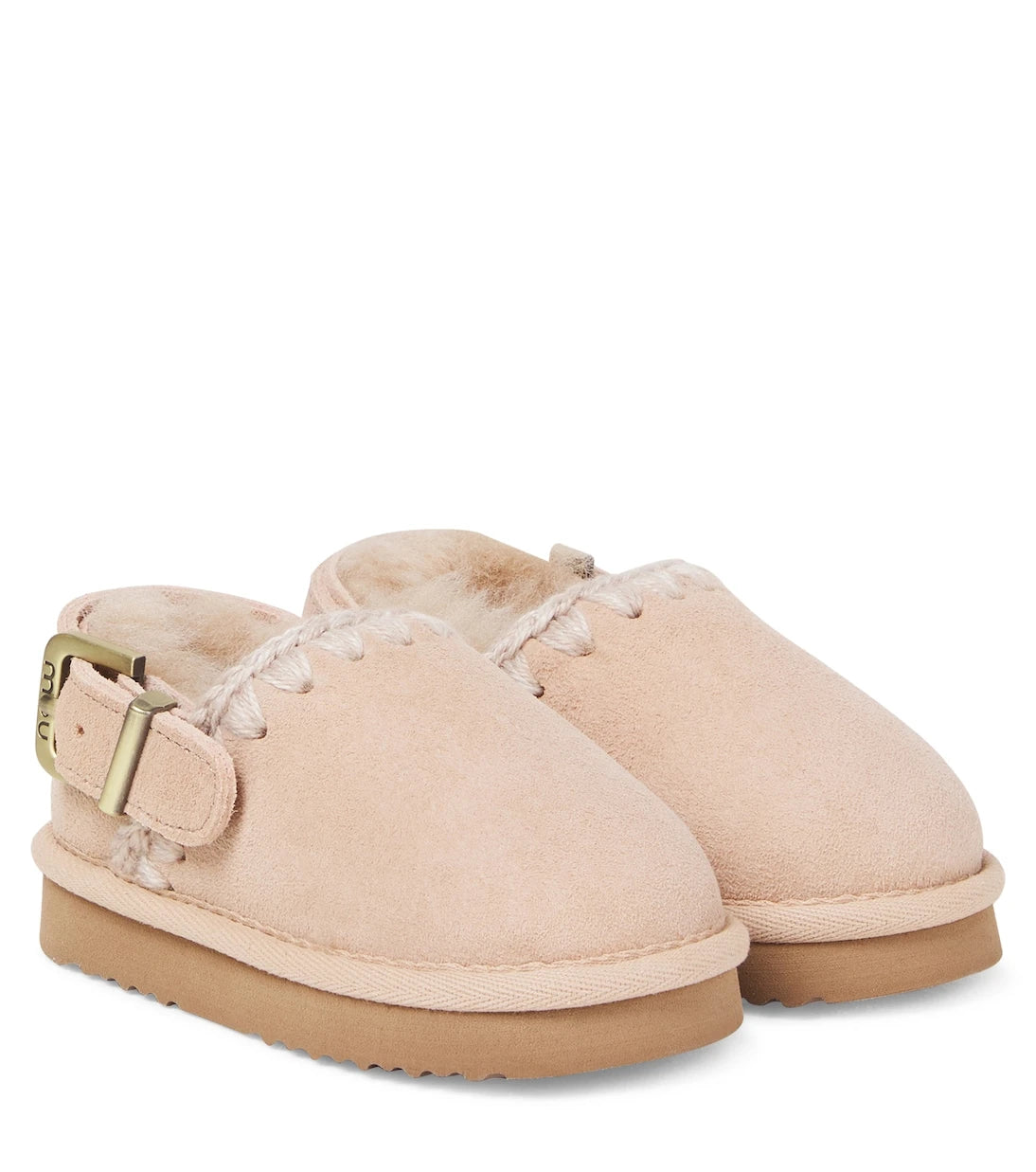 Mou Kids - Embroidered shearling-lined suede clogs