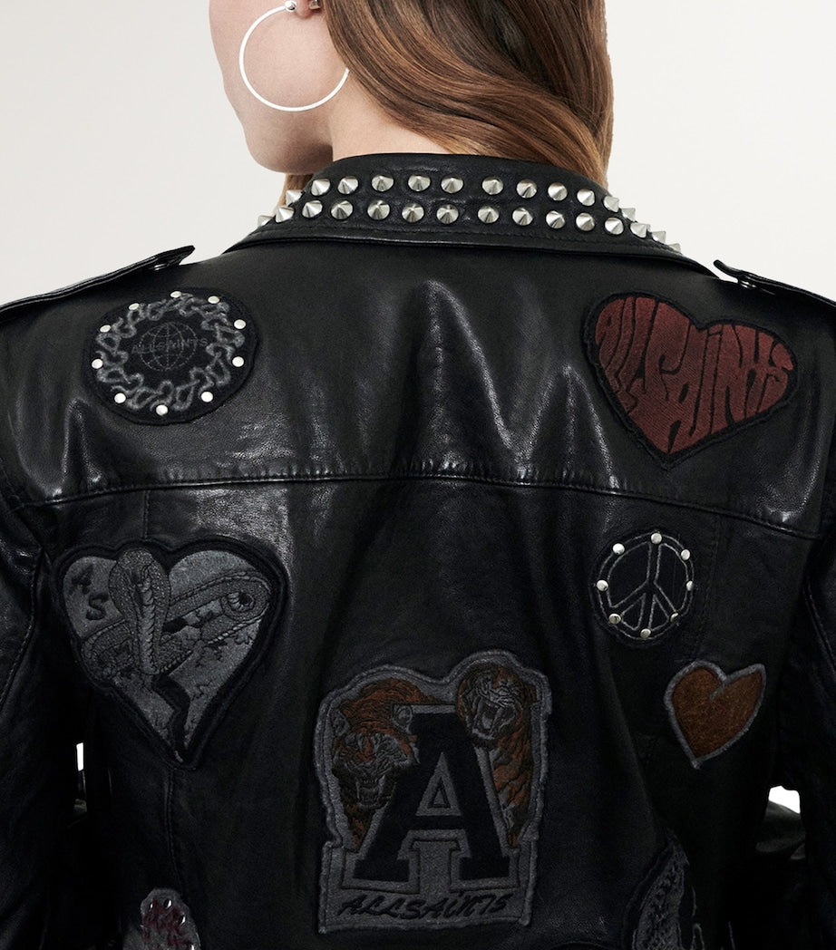 Black Leather College Biker Jacket