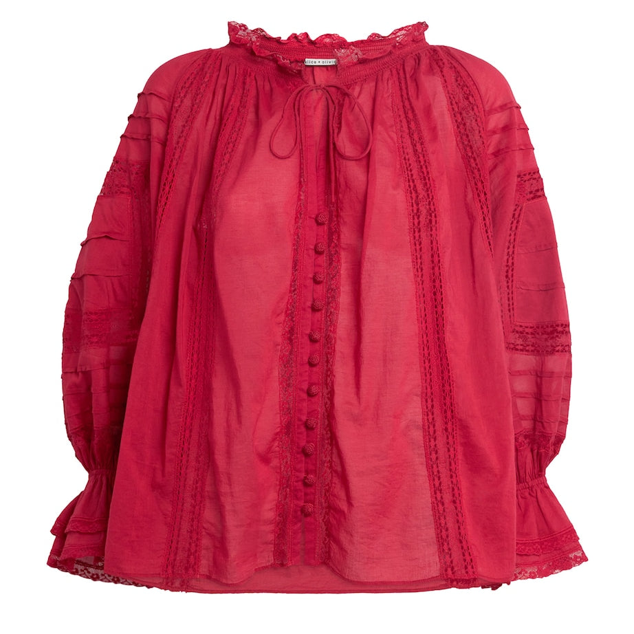 Alice+Olivia Burgundy Cotton Voile Josephine Blouse