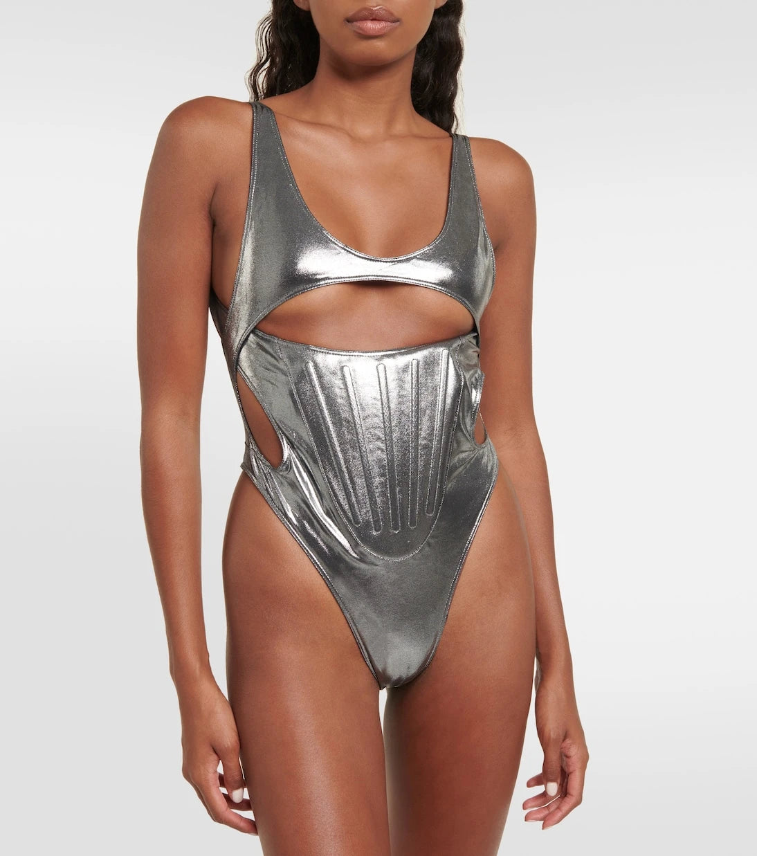 Mugler - Cutout metallic swimsuit