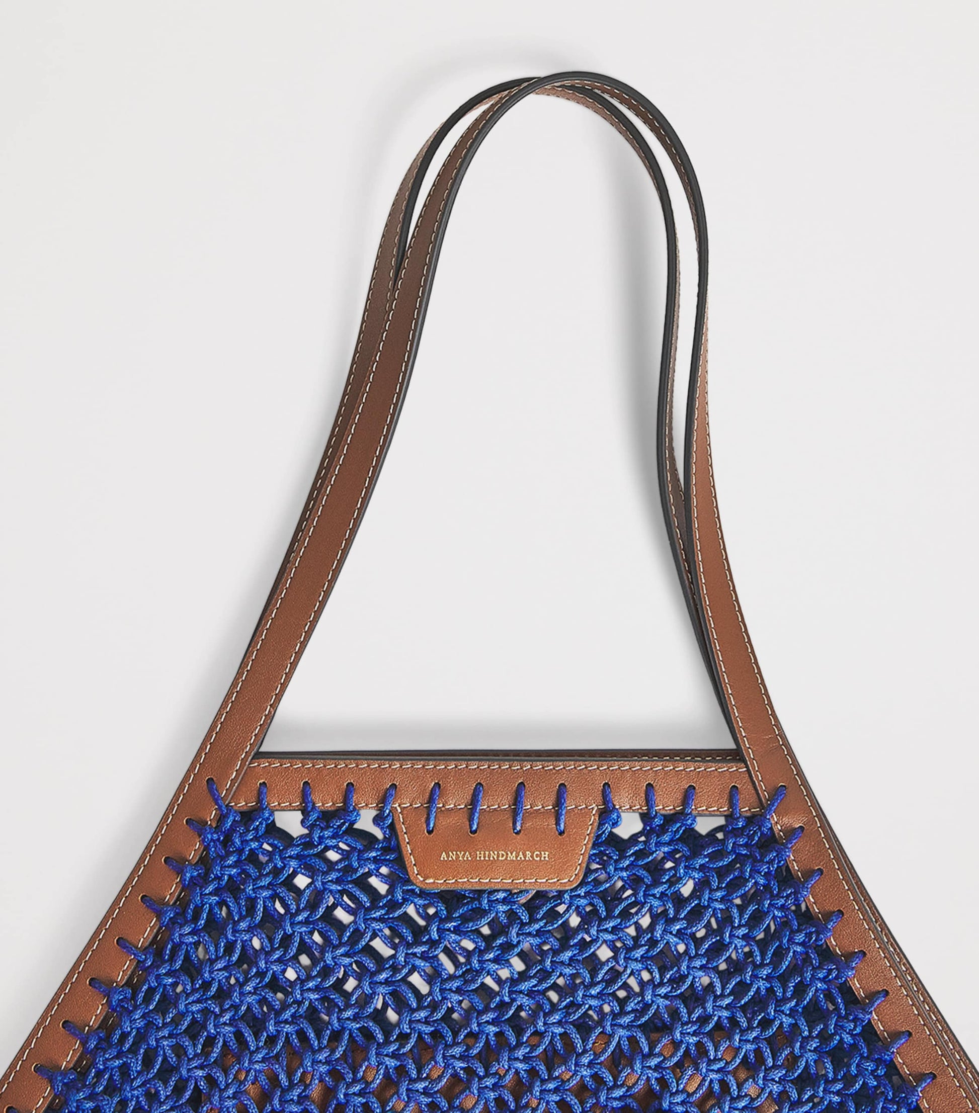Anya Hindmarch Blue Macrame Fringe Eyes Tote Bag