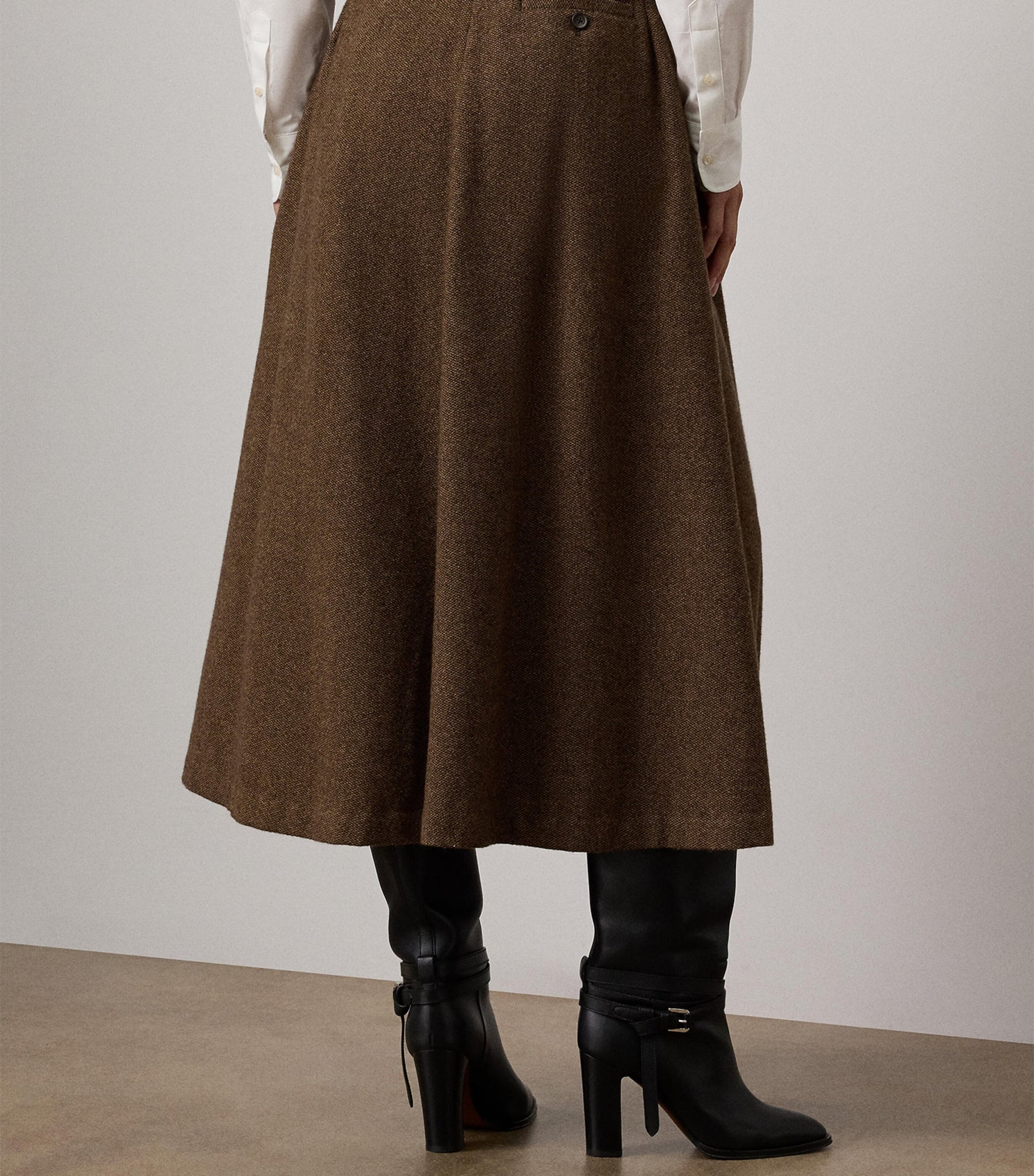 Brown Birdseye Tweed Evilyn Maxi Skirt