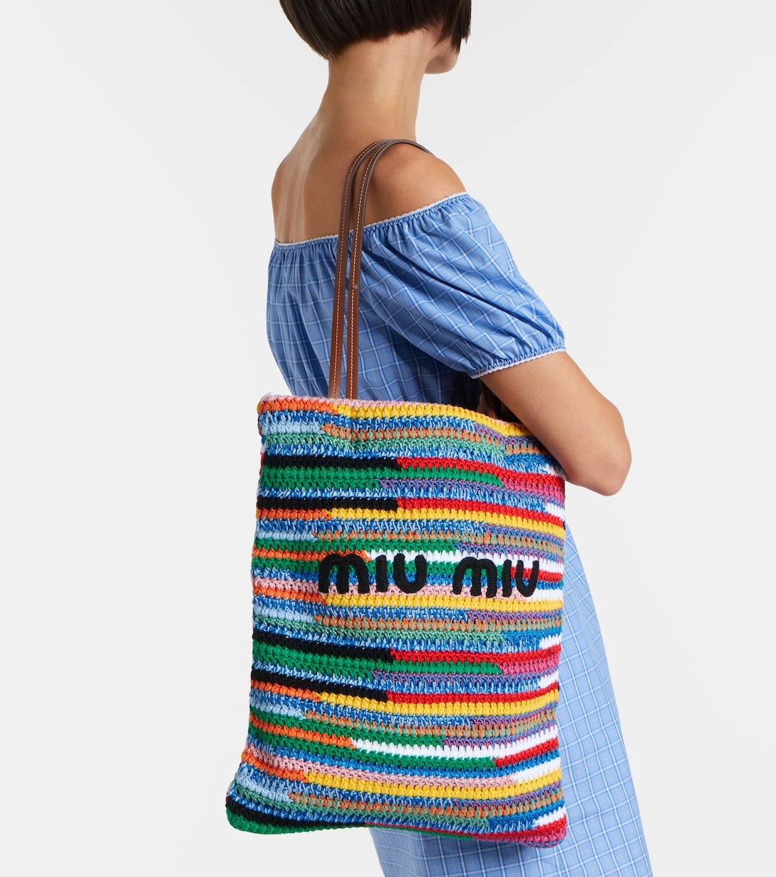 Miu Miu - Leather-trimmed crochet tote bag