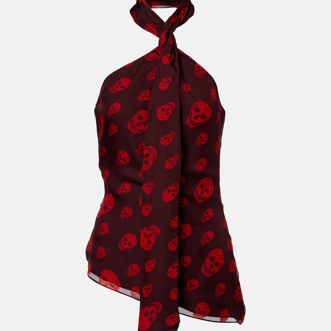 McQueen - Skull halterneck silk top