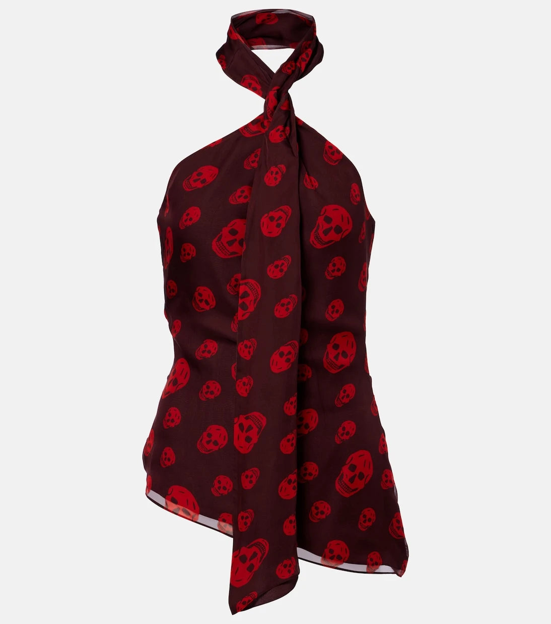 McQueen - Skull halterneck silk top
