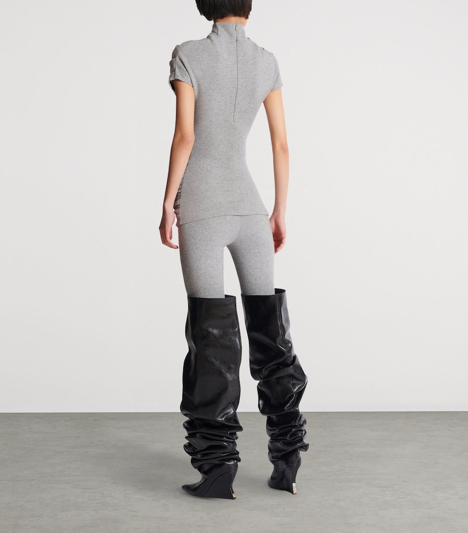 Balmain Grey Draped Knit Top