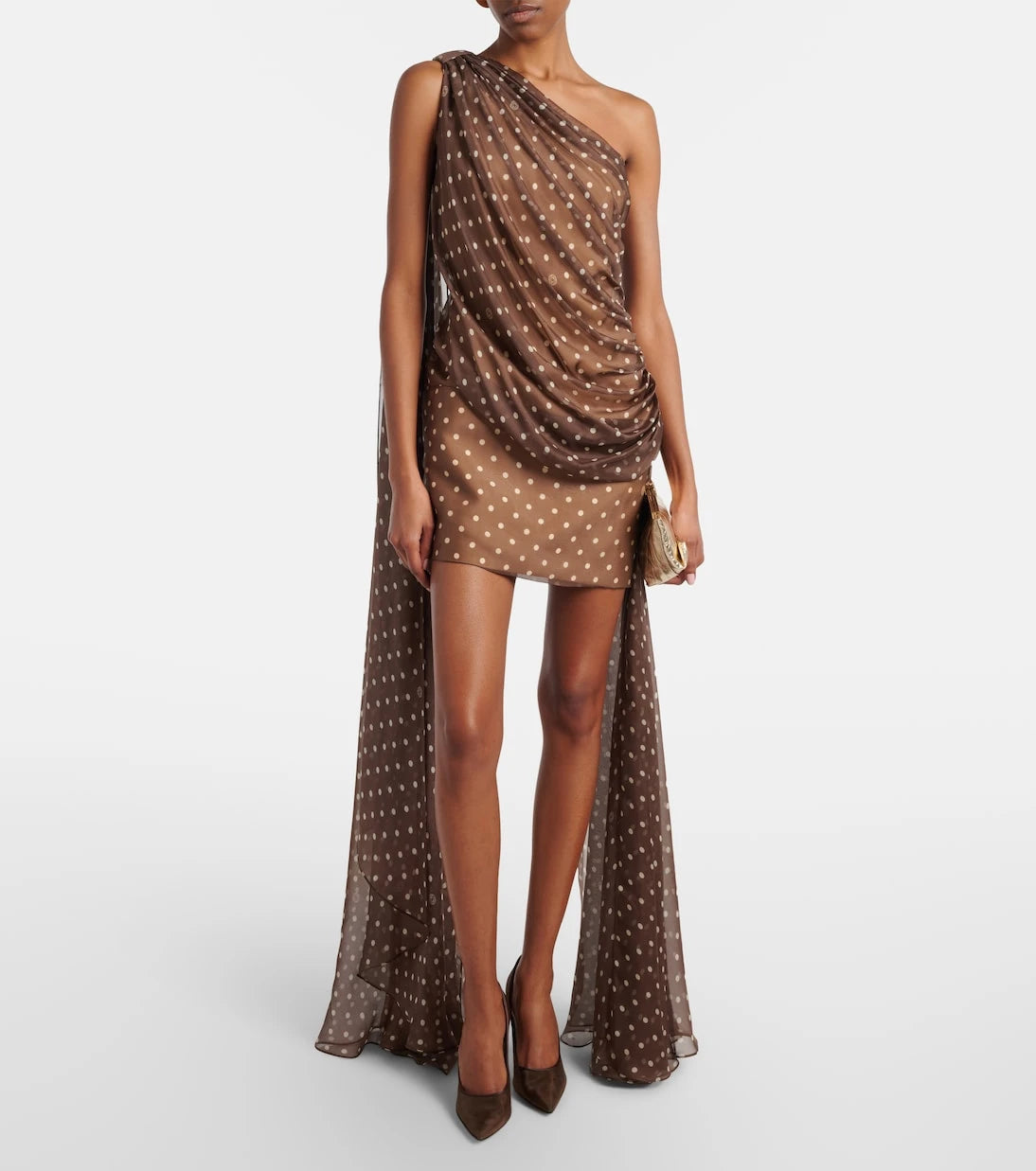 Elie Saab - Caped one-shoulder polka-dot silk-blend minidress