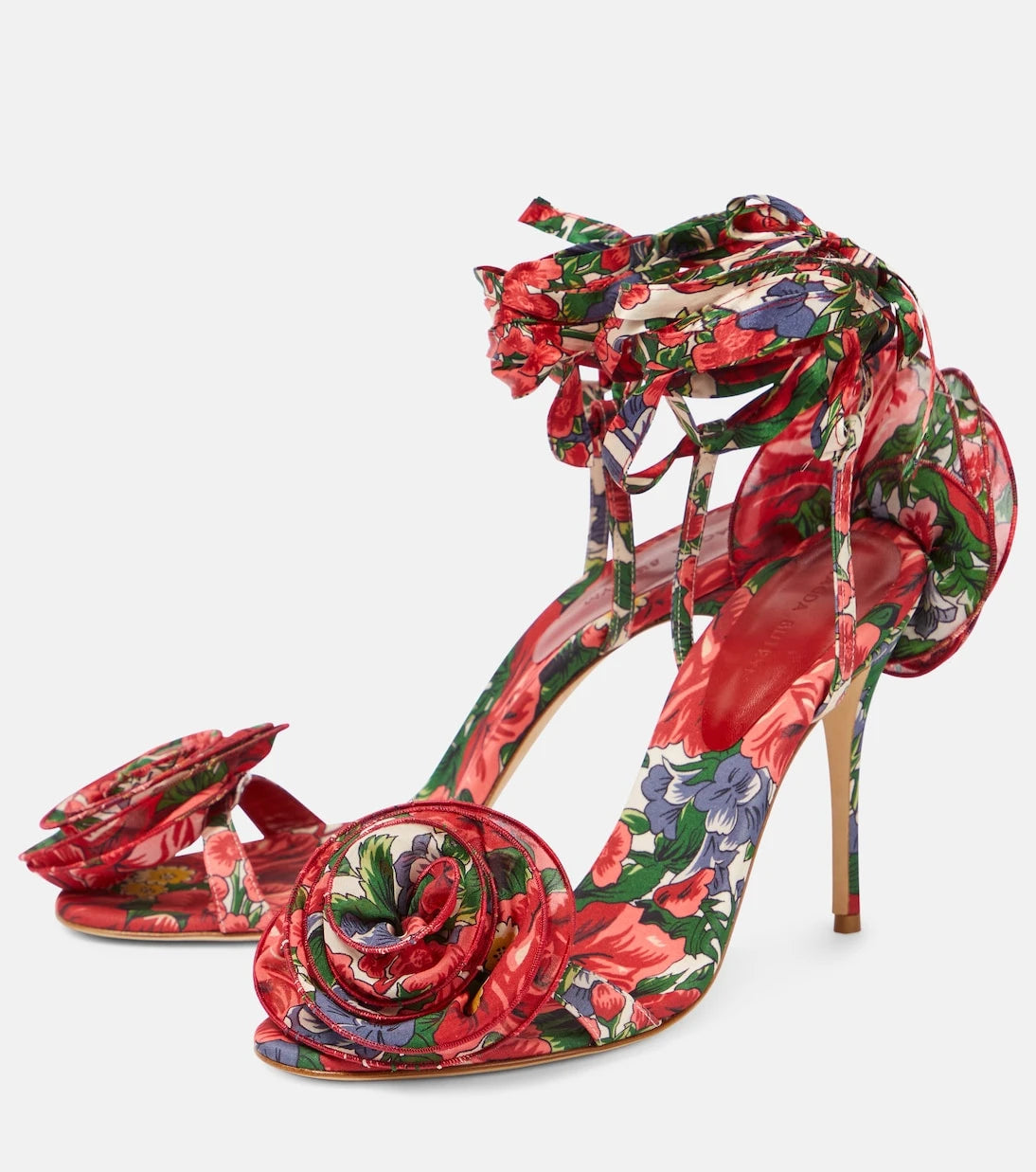 Magda Butrym - Floral-appliqué satin slingback sandals