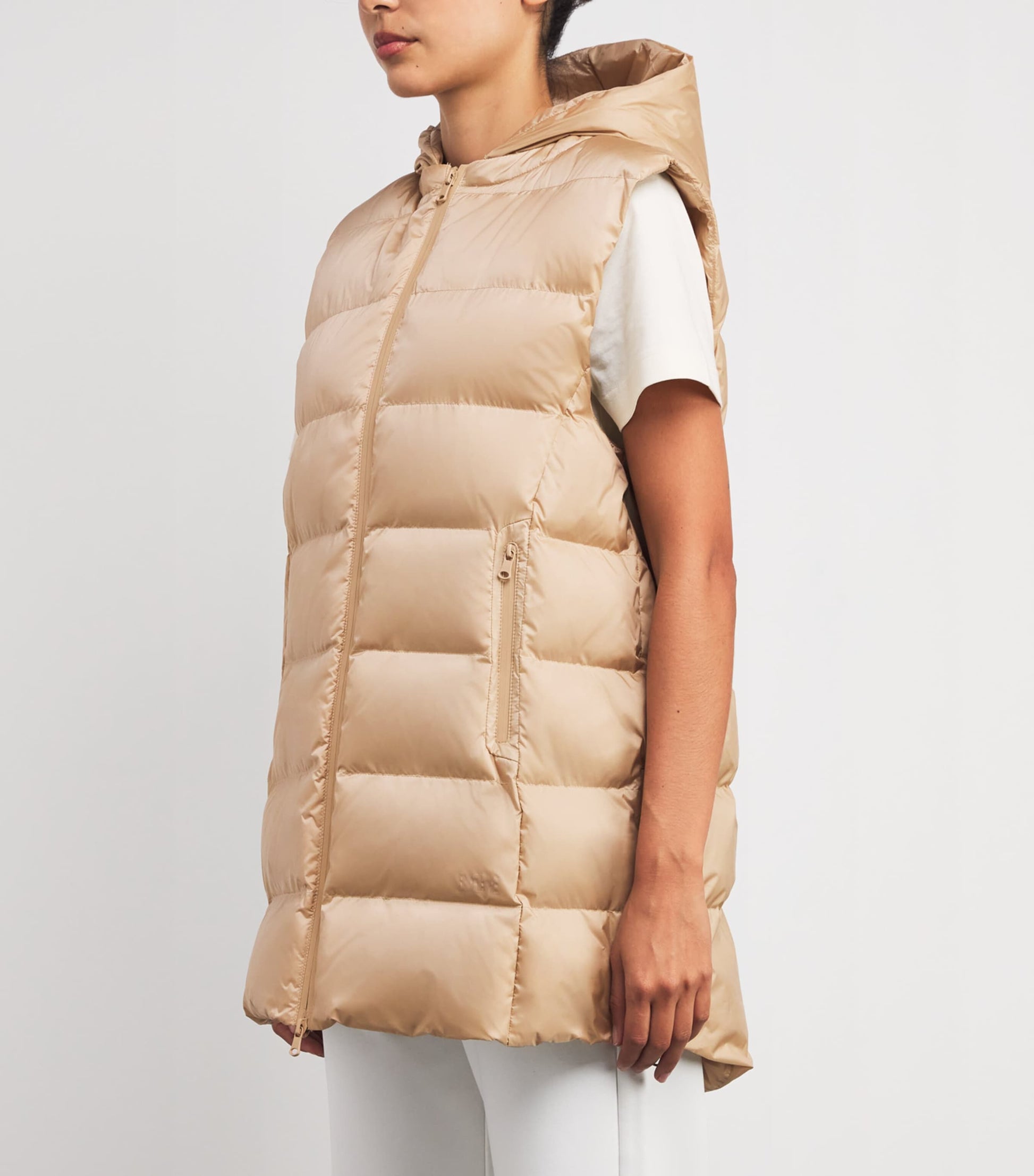 Beige Padded Hooded Gilet