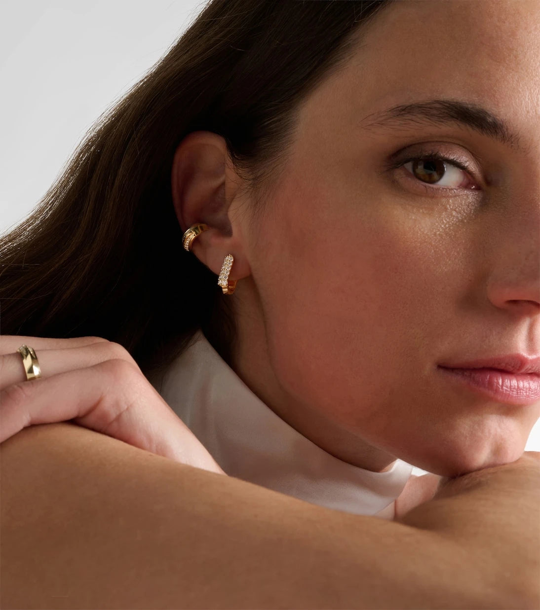 Stone and Strand - Knife Edge 14kt gold ear cuff with diamonds