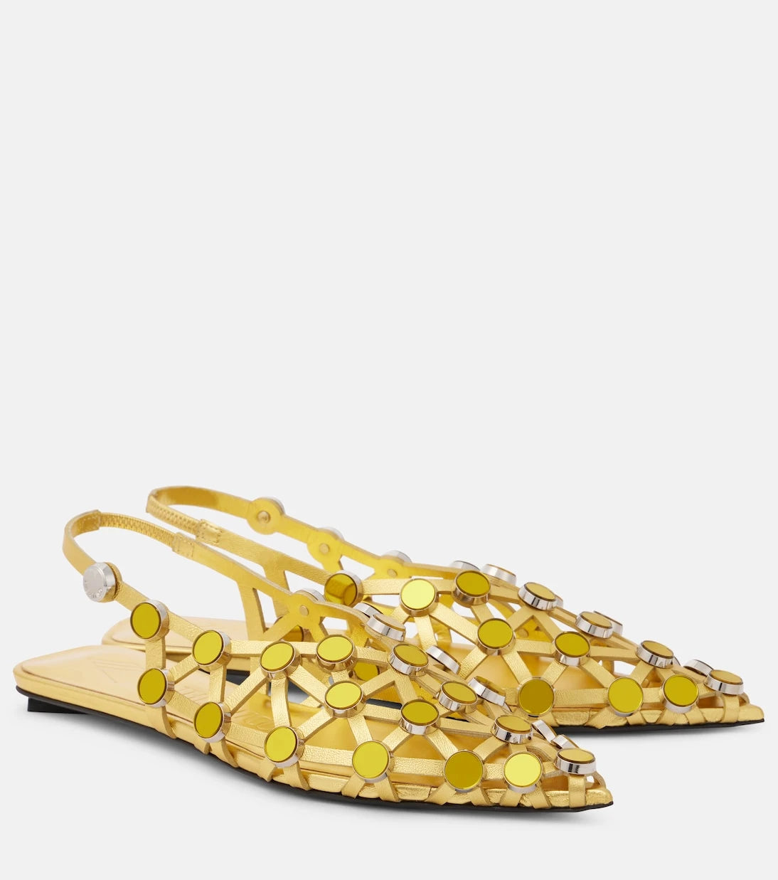 The Attico - Grid metallic leather slingback flats