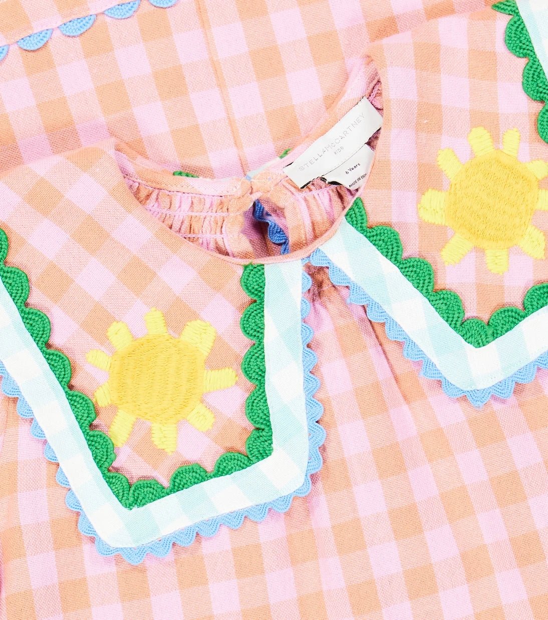 Stella McCartney Kids - Checked embroidered cotton dress
