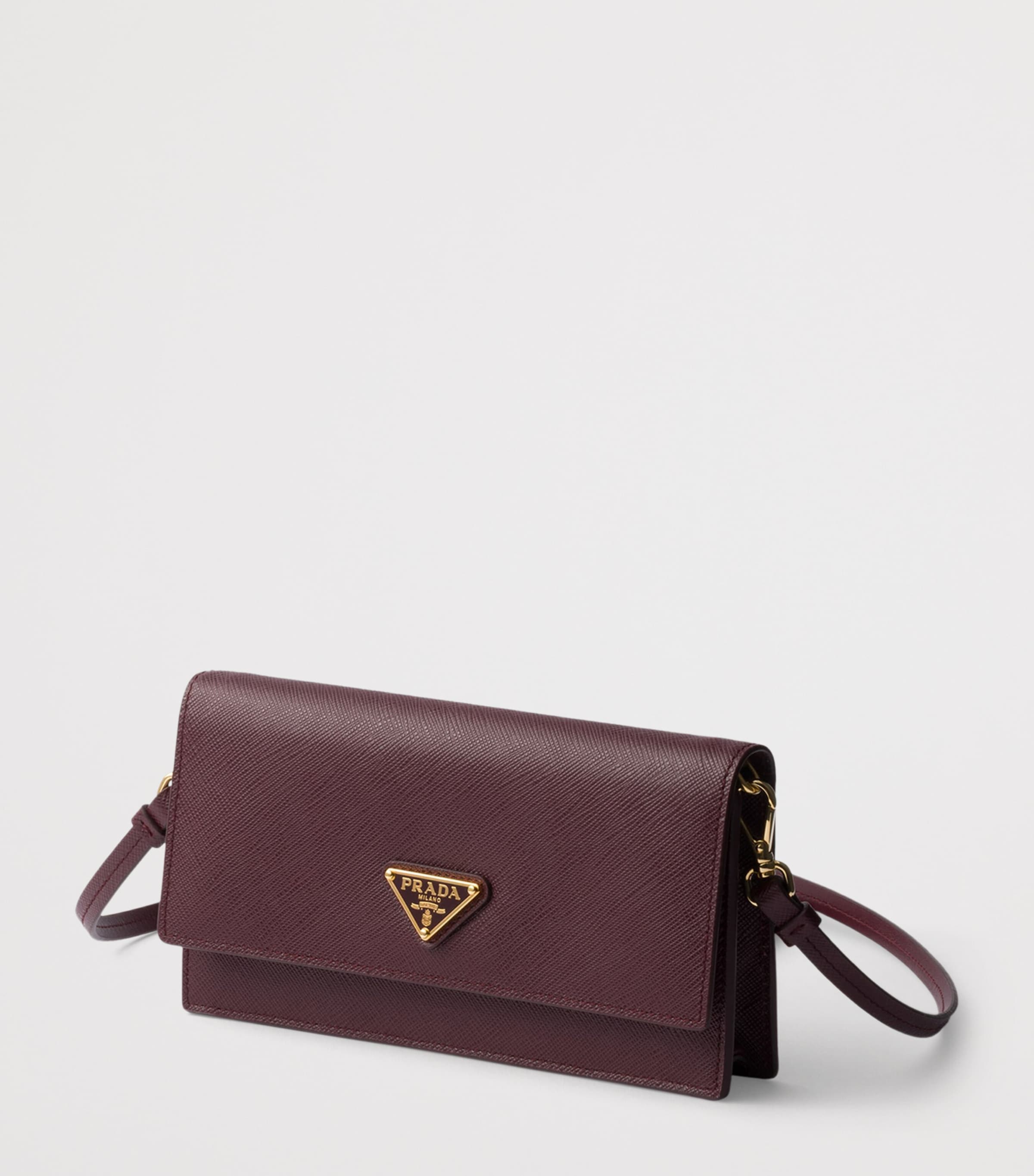 Prada Burgundy Mini Saffiano Leather Clutch Bag