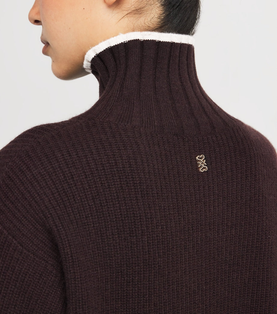 Brown Wool-Cashmere High-Neck Sweater