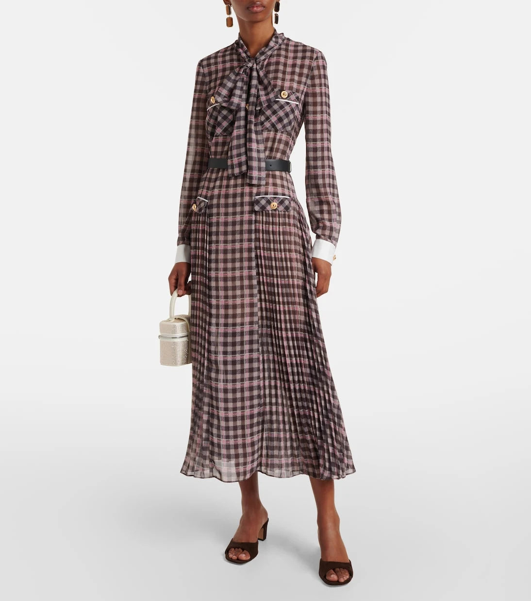 Self-Portrait - Checked chiffon midi dress