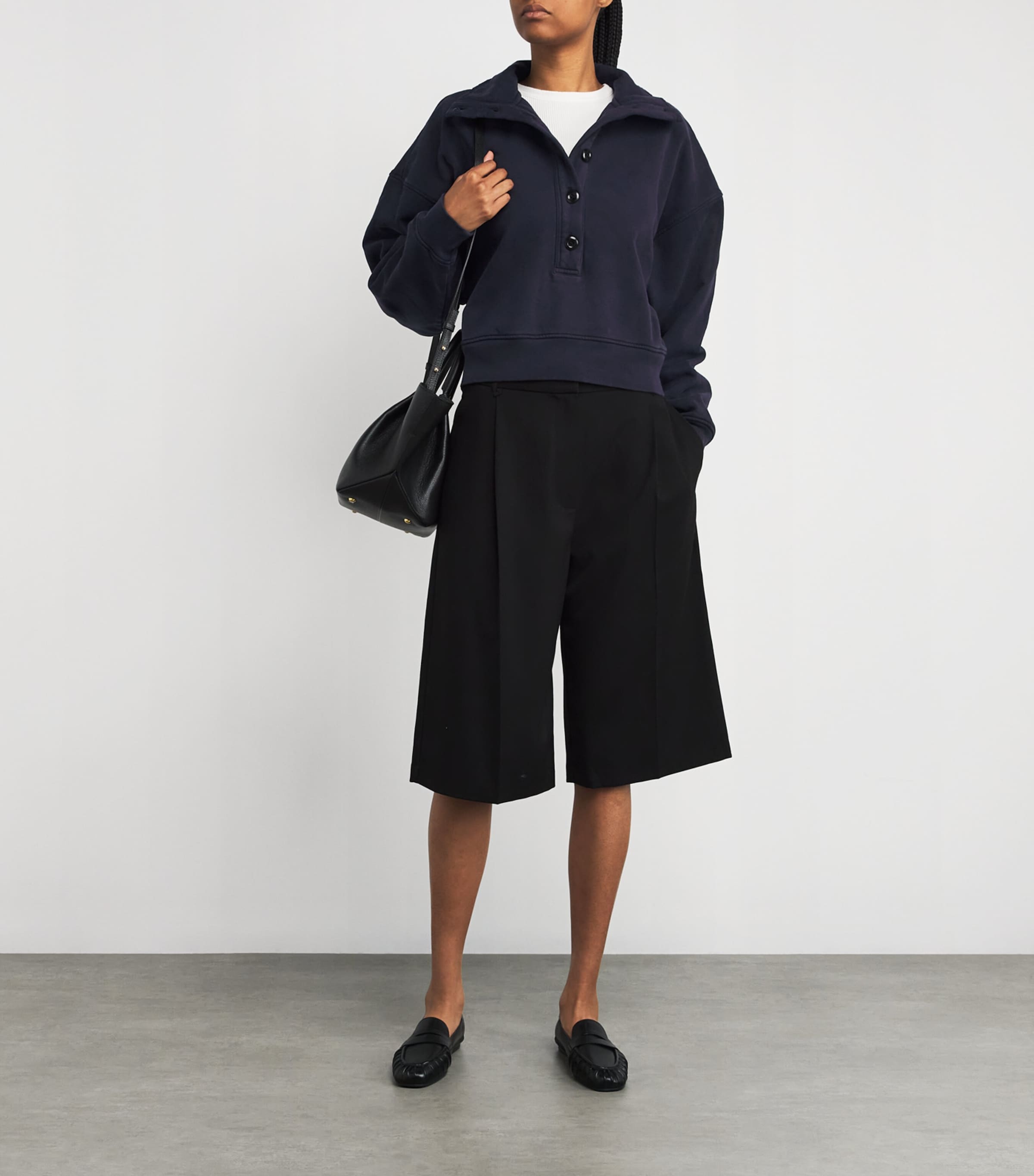 Navy Cotton Funnel-Neck Mirelle Sweatshirt