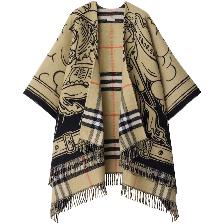 Burberry Beige Wool Reversible Check EKD Cape