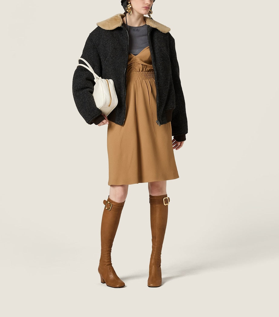 Miu Miu Brown Sablé V-Neck Dress