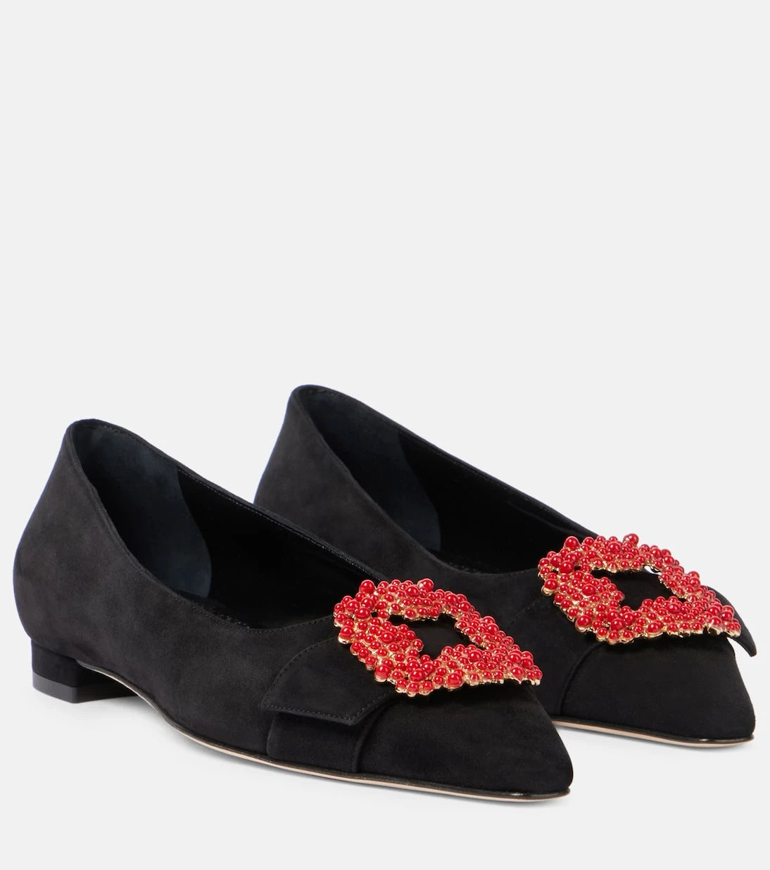 Manolo Blahnik - حذاء باليه جيلا المسطح من الشمواه المزين
