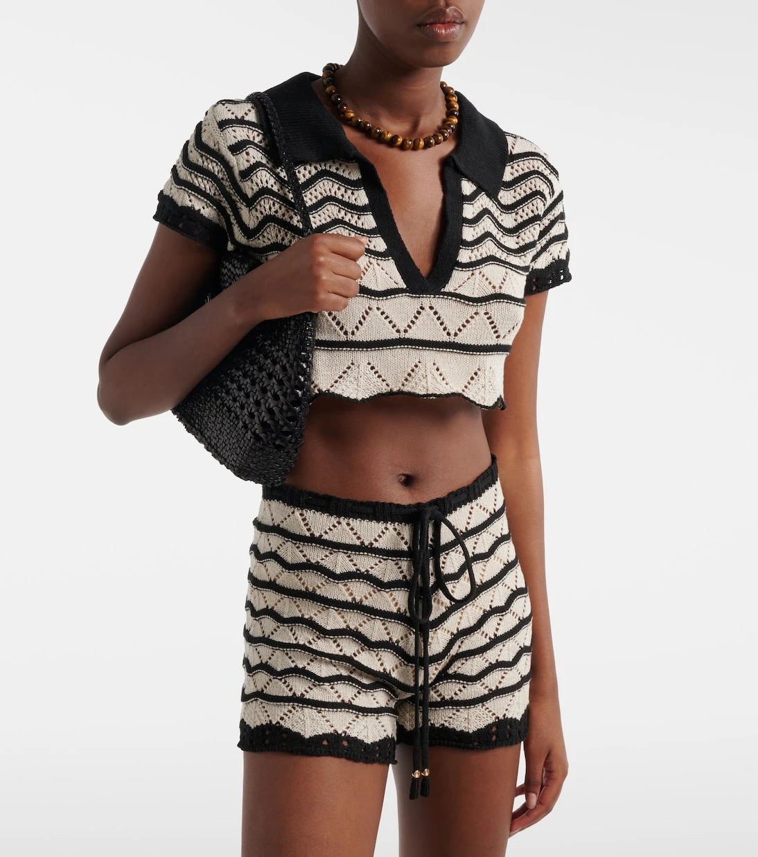 Bananhot - Coco open-knit cotton-blend crop top