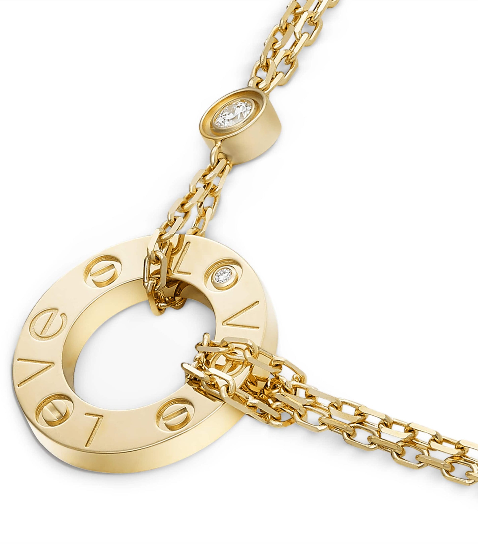Yellow Gold and Diamond LOVE Double Chain Necklace
