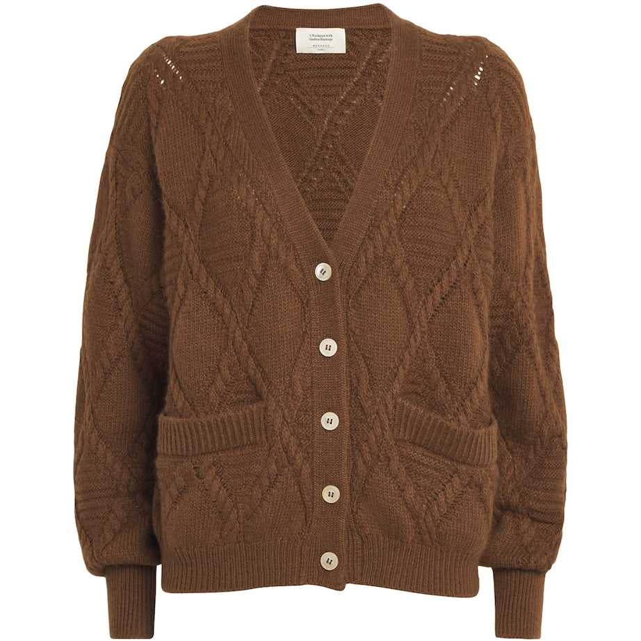 Weekend Max Mara Brown Rope Knit V-Neck Cardigan