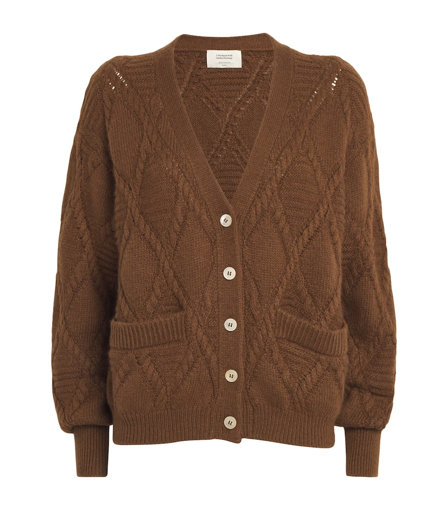 Weekend Max Mara Brown Rope Knit V-Neck Cardigan