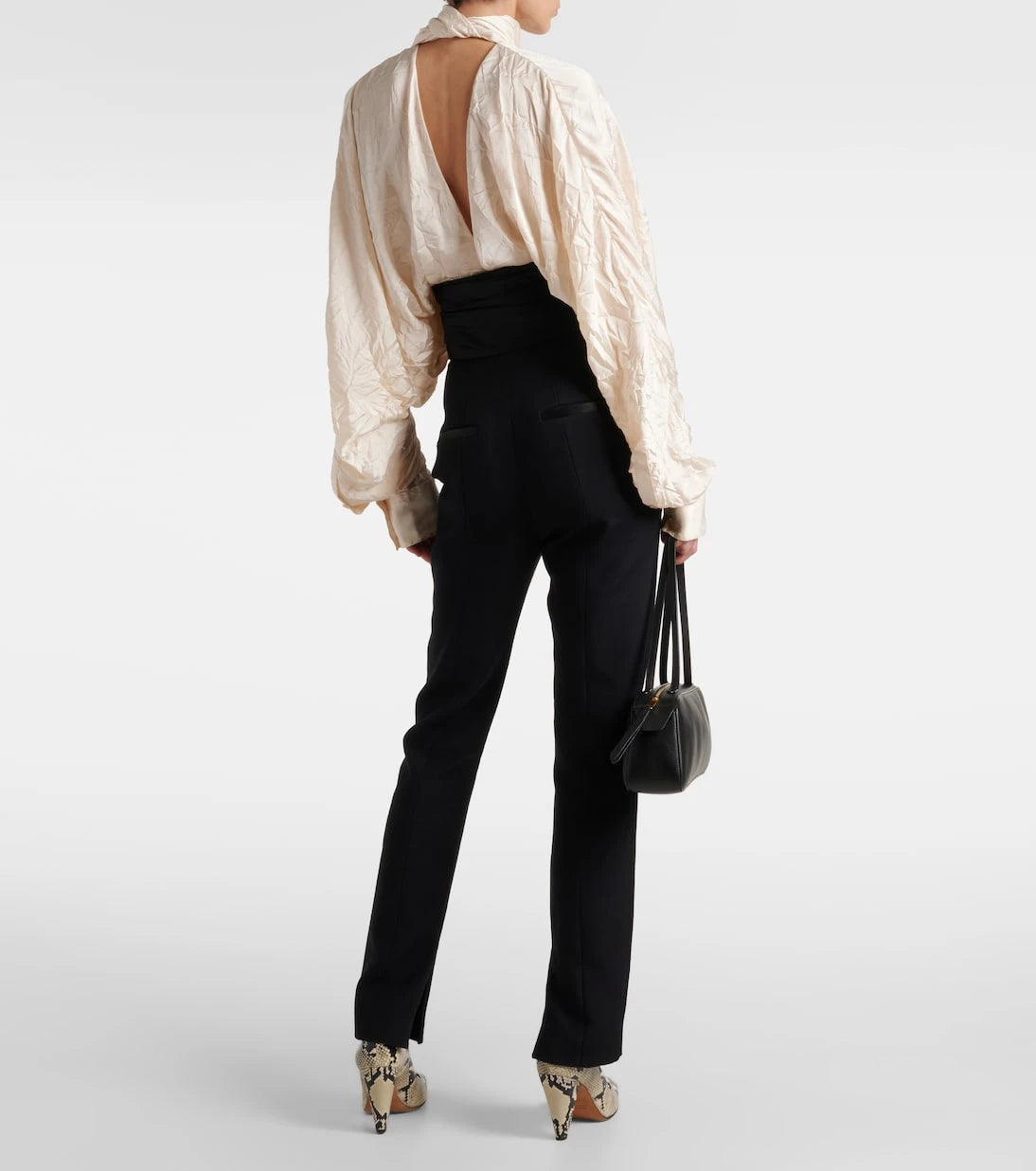 Khaite - Lenro satin-trimmed high-rise slim pants