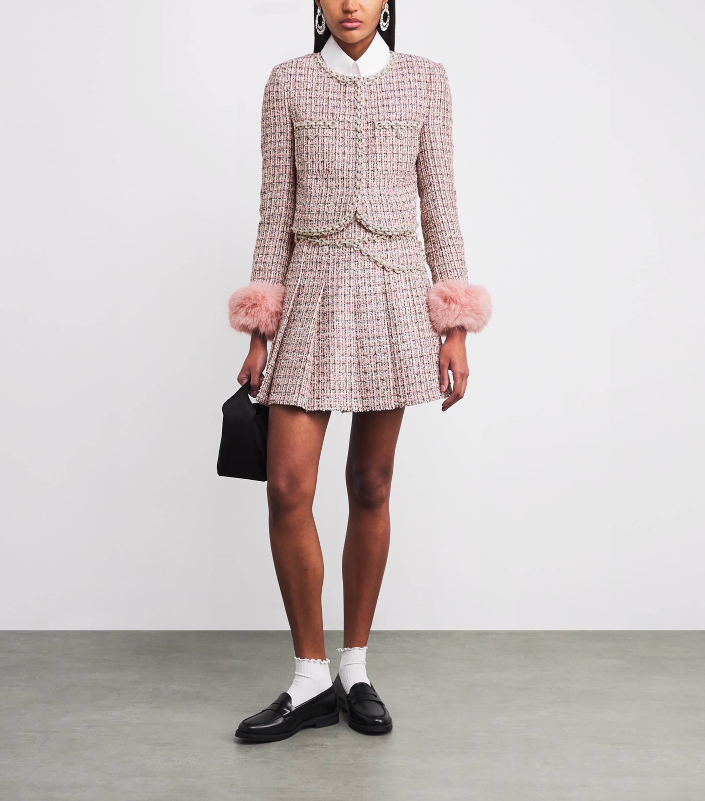 Self-Portrait Pink Bouclé Fur-Trim Jacket