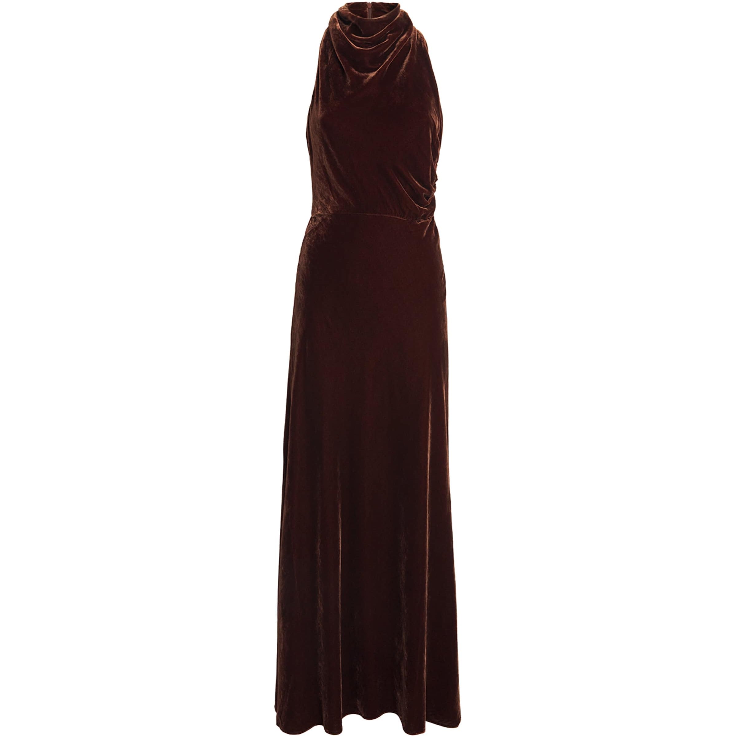 Brown Velvet Draped Maxi Dress