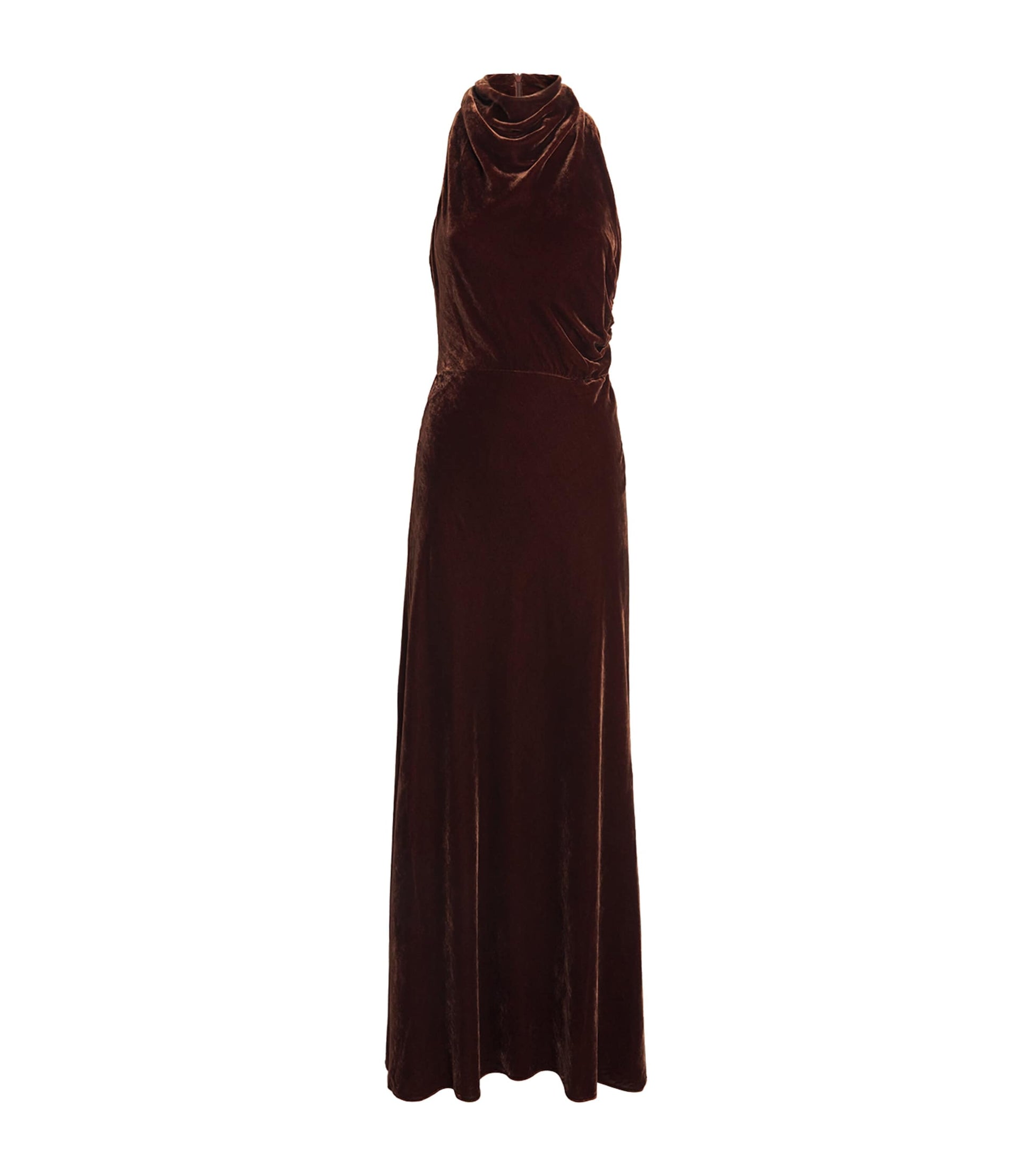 Brown Velvet Draped Maxi Dress
