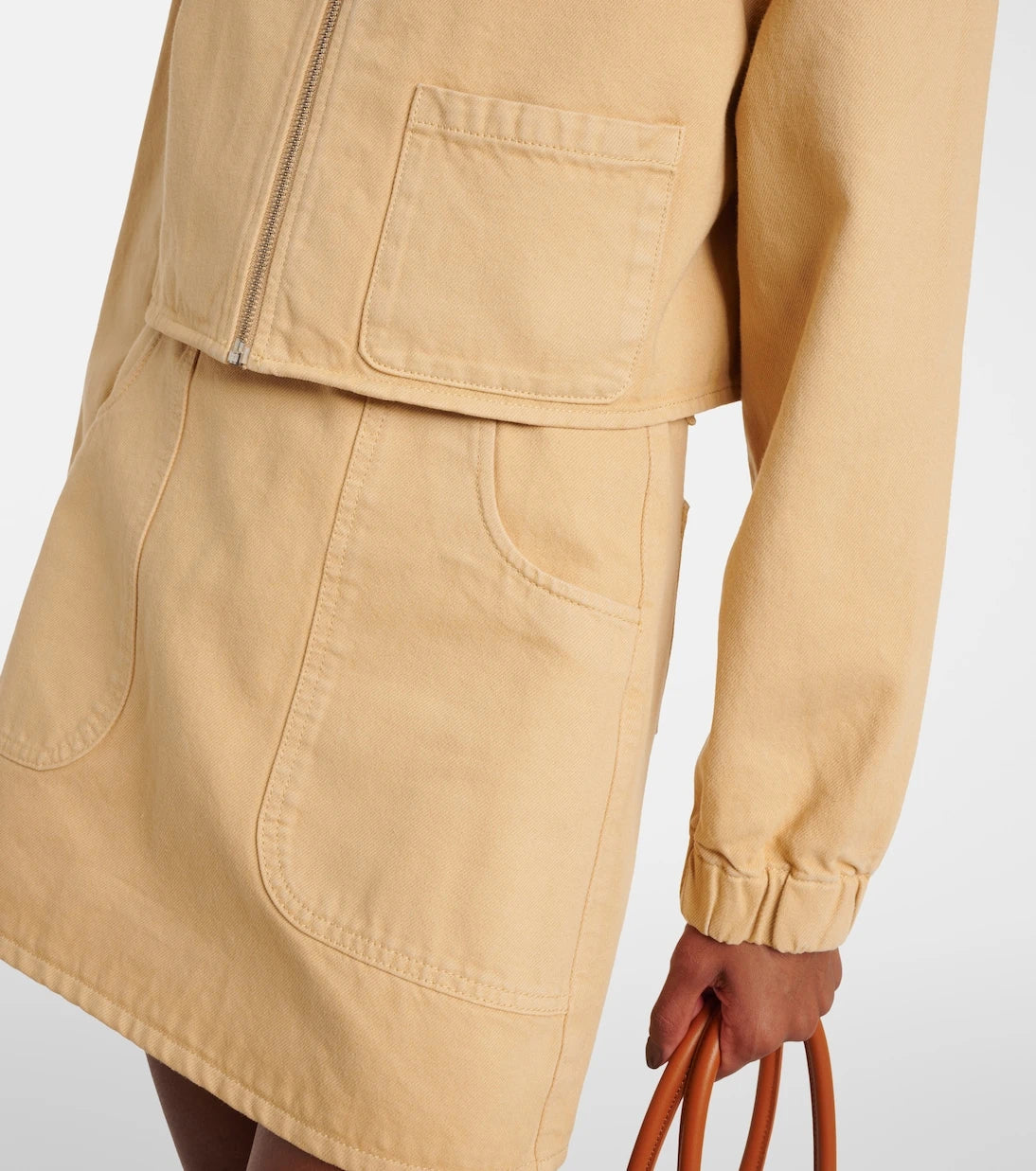 Self-Portrait - Leather-trimmed denim jacket