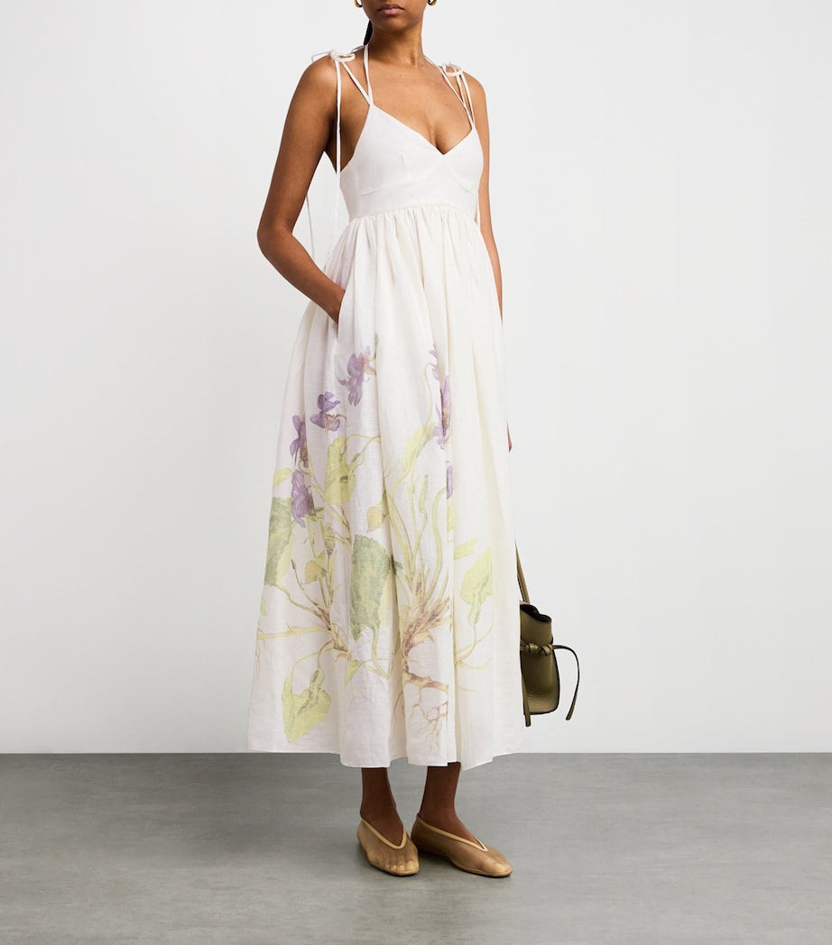 Linen Floral Maxi Dress BOTANICAL VOLT WHITE