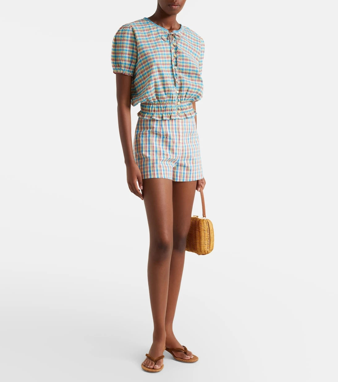 Faithfull - Aurora checked cotton and linen shorts