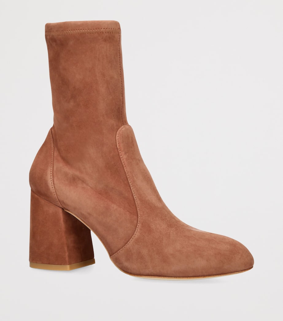 Stuart Weitzman Brown Stretch-Suede Flareblock Ankle Boots 85