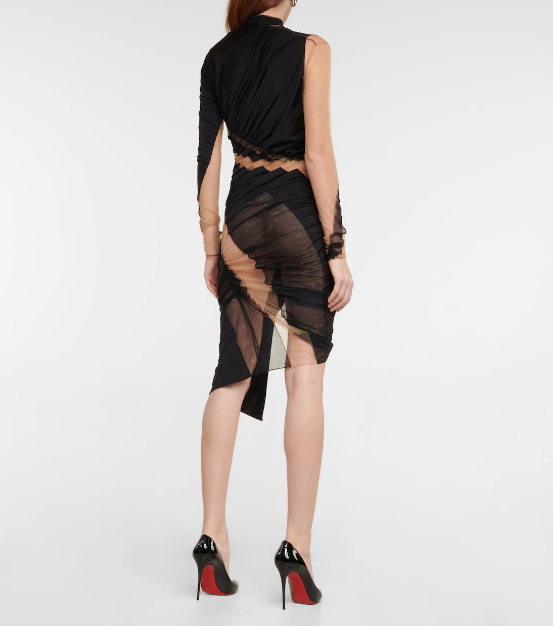 Mugler - Ruched tulle-paneled minidress