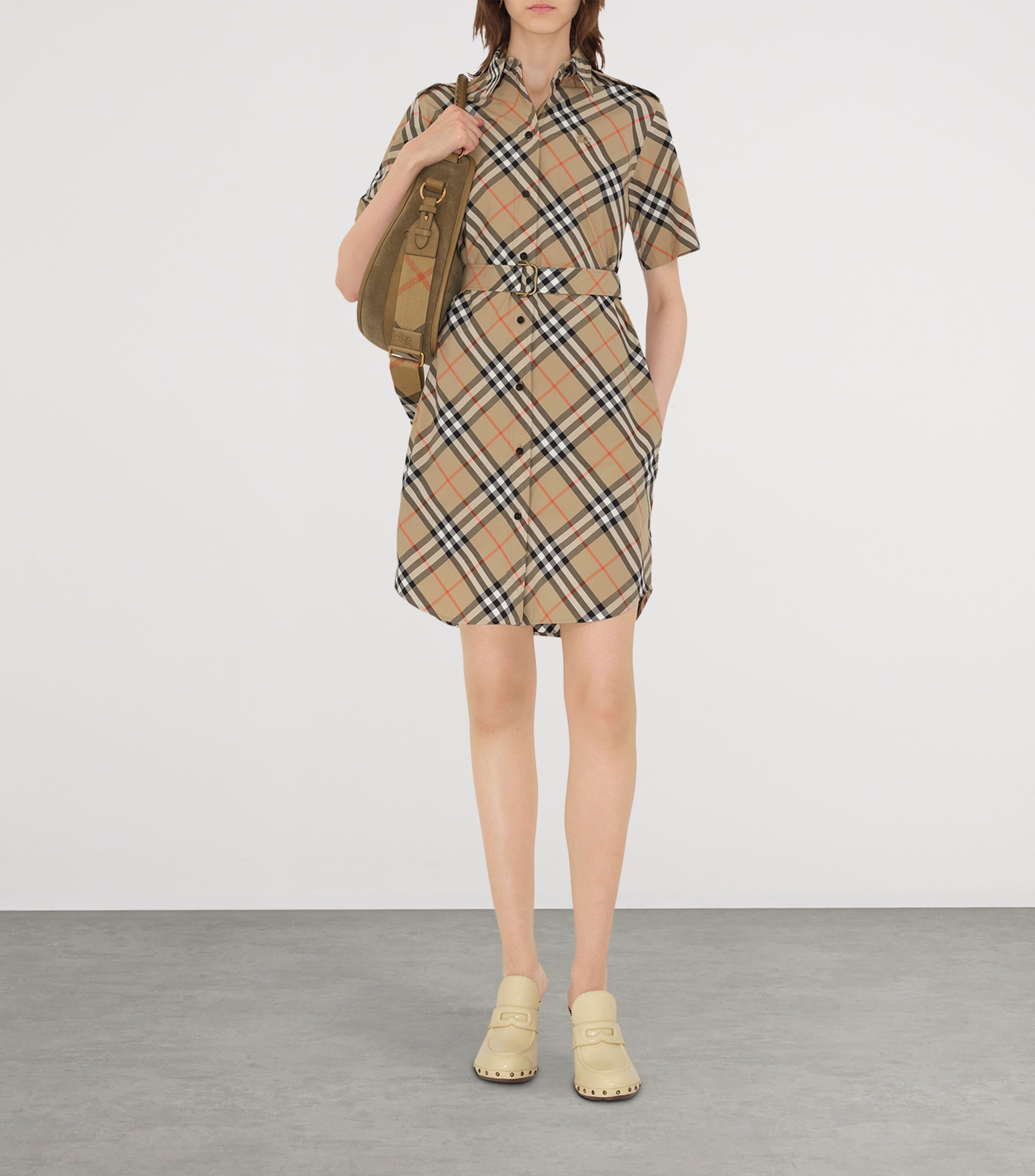 Burberry Beige Cotton Check Mini Shirt Dress