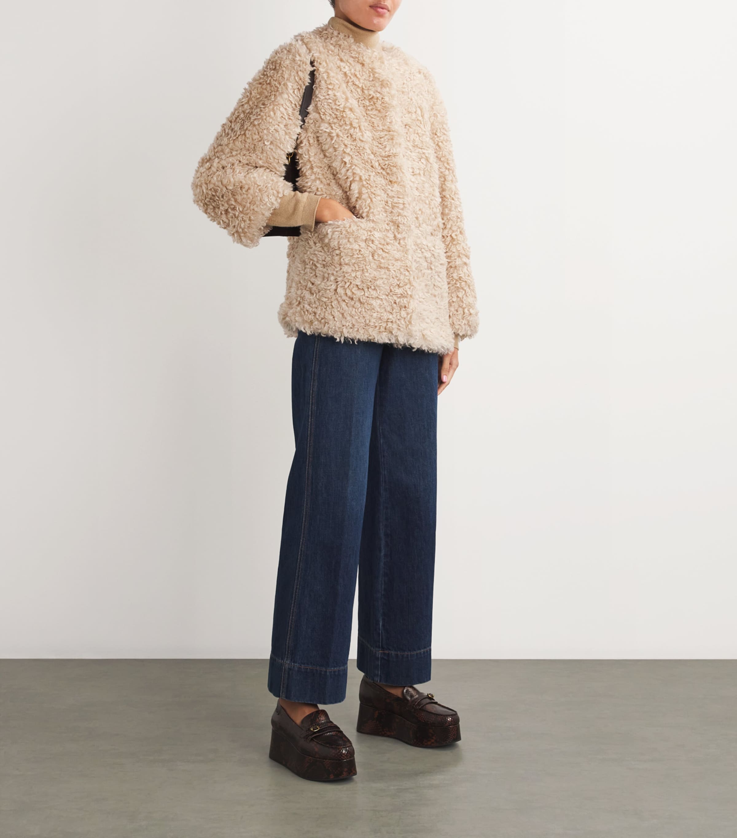 Neutral Faux Shearling Coat