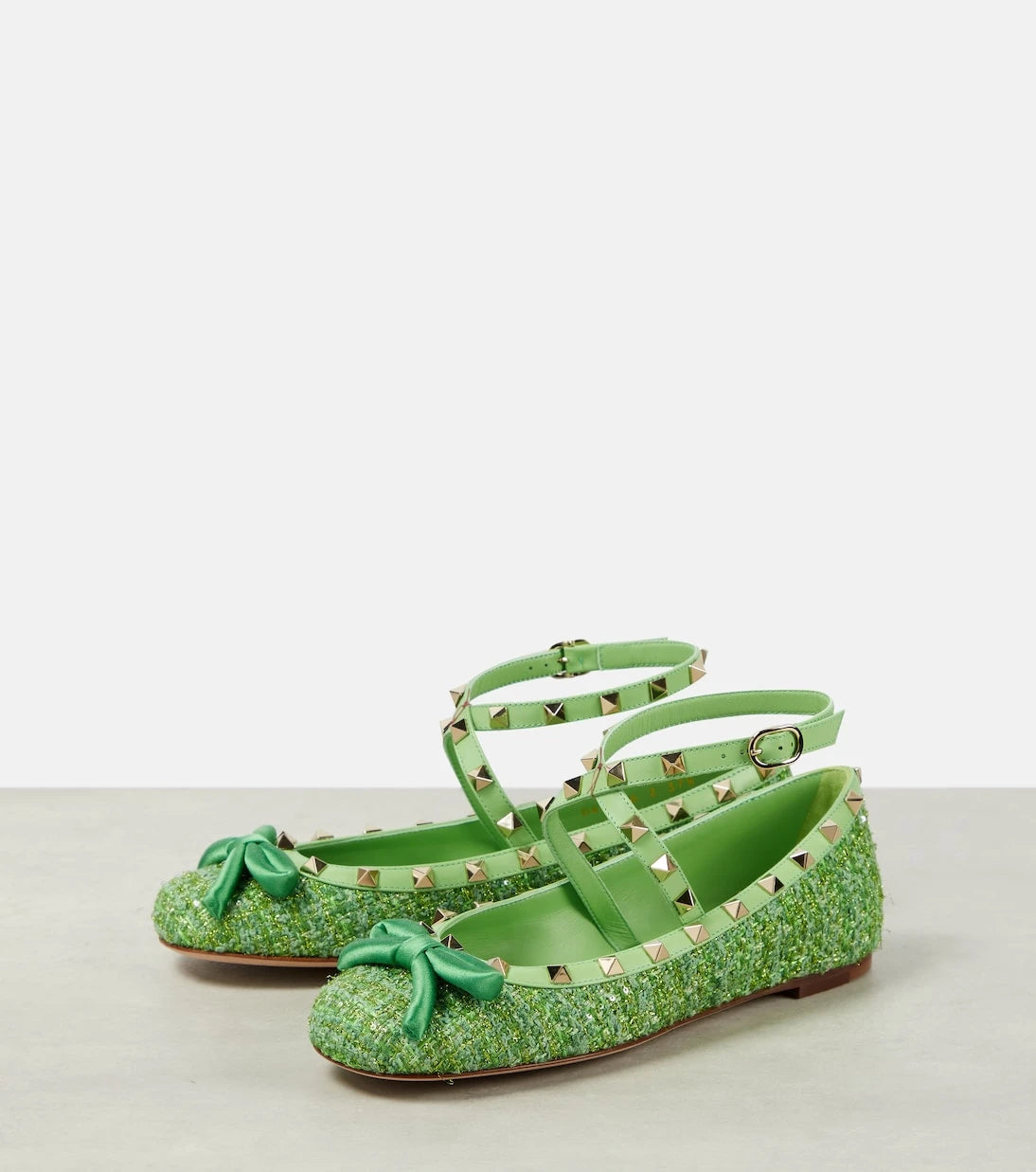Valentino Garavani - Rockstud tweed lamé ballet flats