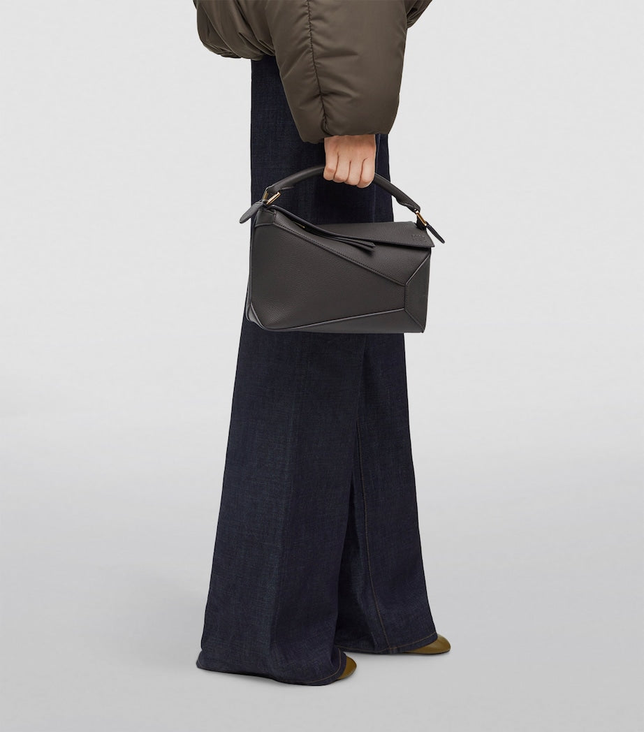 LOEWE Grey Small Leather Puzzle Edge Top-Handle Bag