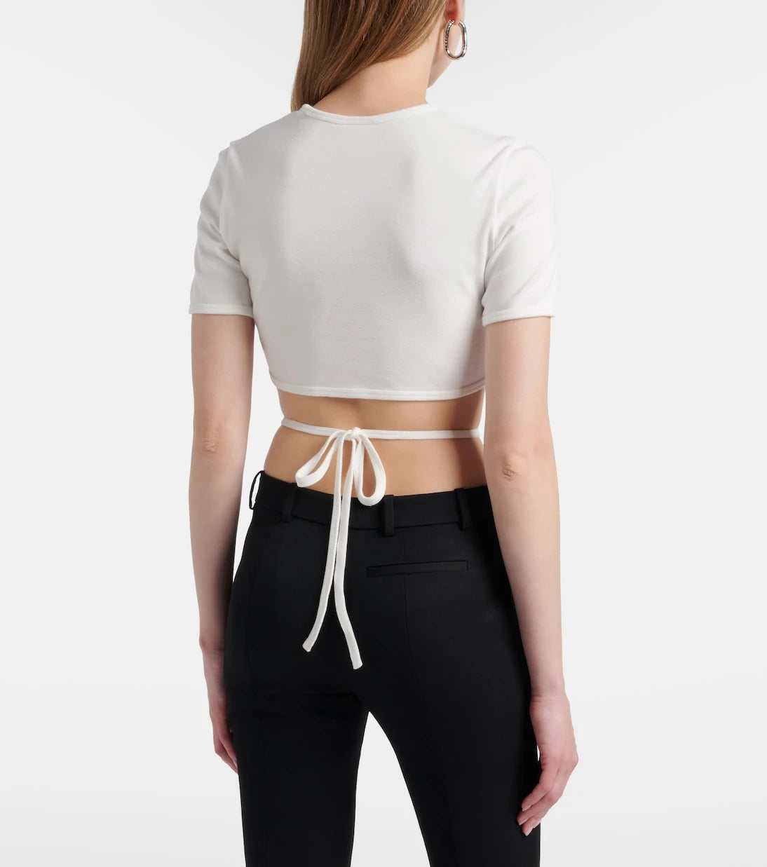 Courrèges - Logo cutout tie-back cotton crop top
