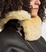Jacquemus Brown Shearling-Trim Aviator Leather Jacket