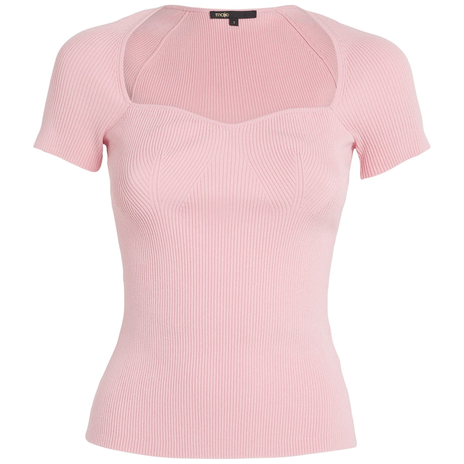Pink Short-Sleeve Ribbed Top