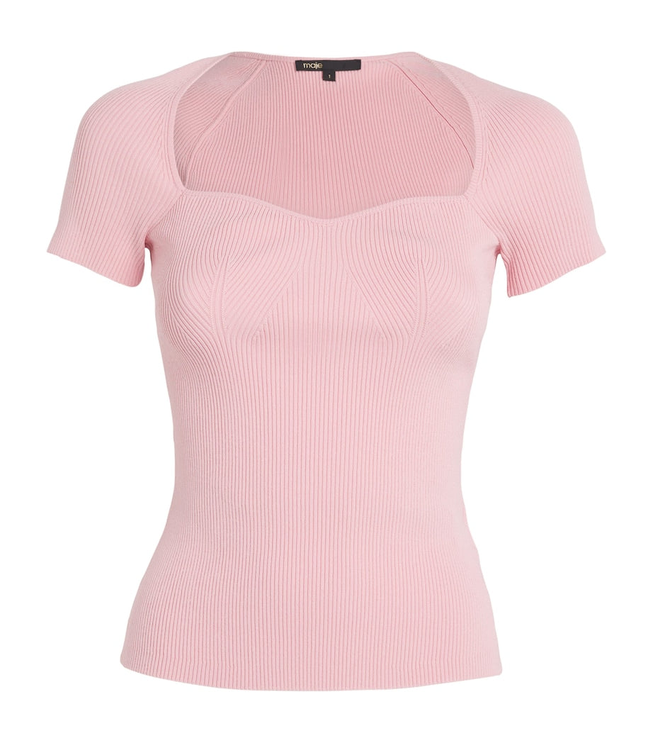 Pink Short-Sleeve Ribbed Top