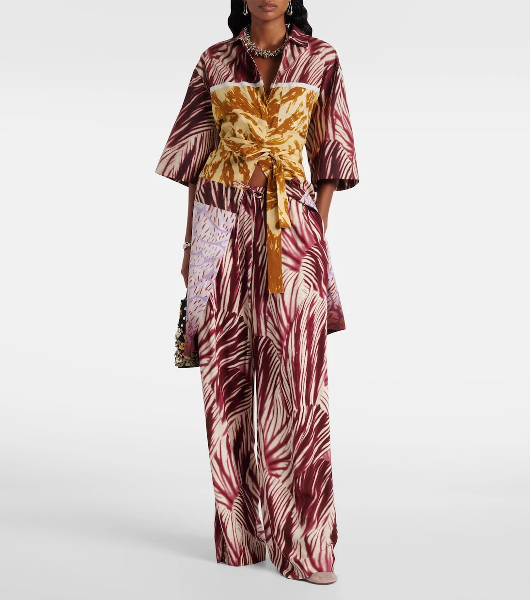 Dries Van Noten - Printed crêpe wide-leg pants