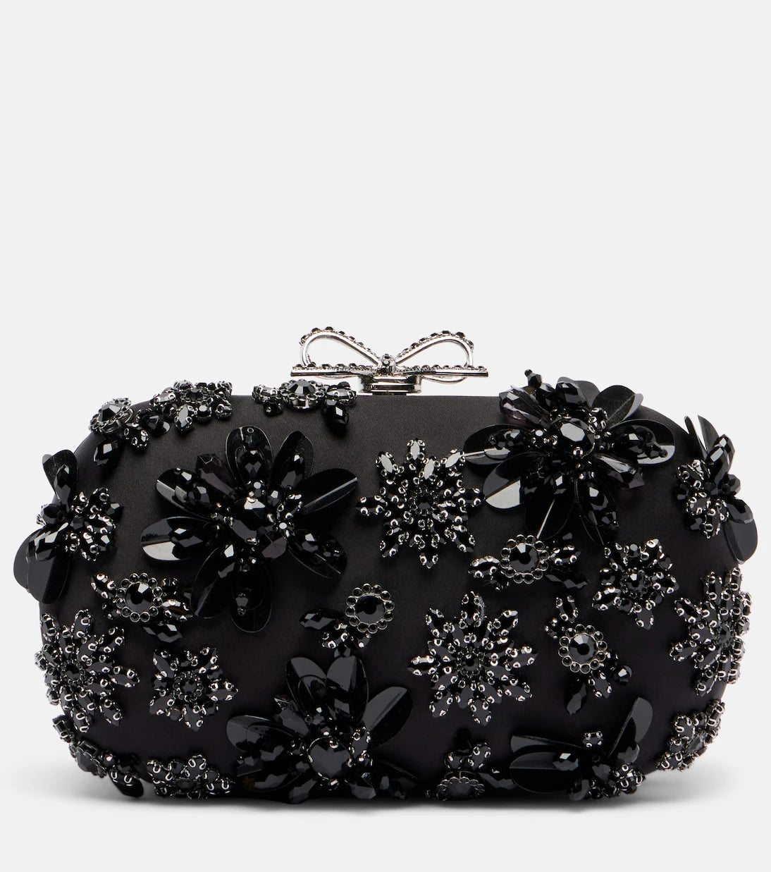 Self-Portrait - Crystal-embellished floral satin clutch
